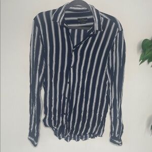 Zara Navy Striped Button Down Shirt